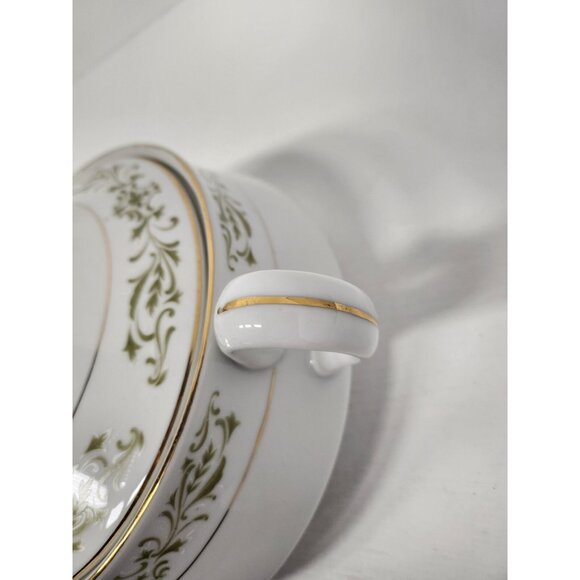 VTG Allegro Porcelain White Green Floral Vegetable Serving Dish Gold Trim Lidded - Picture 8 of 12